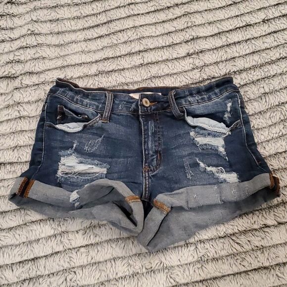 Dark wash distressed Kancan jean shorts size 25 - Picture 1 of 8
